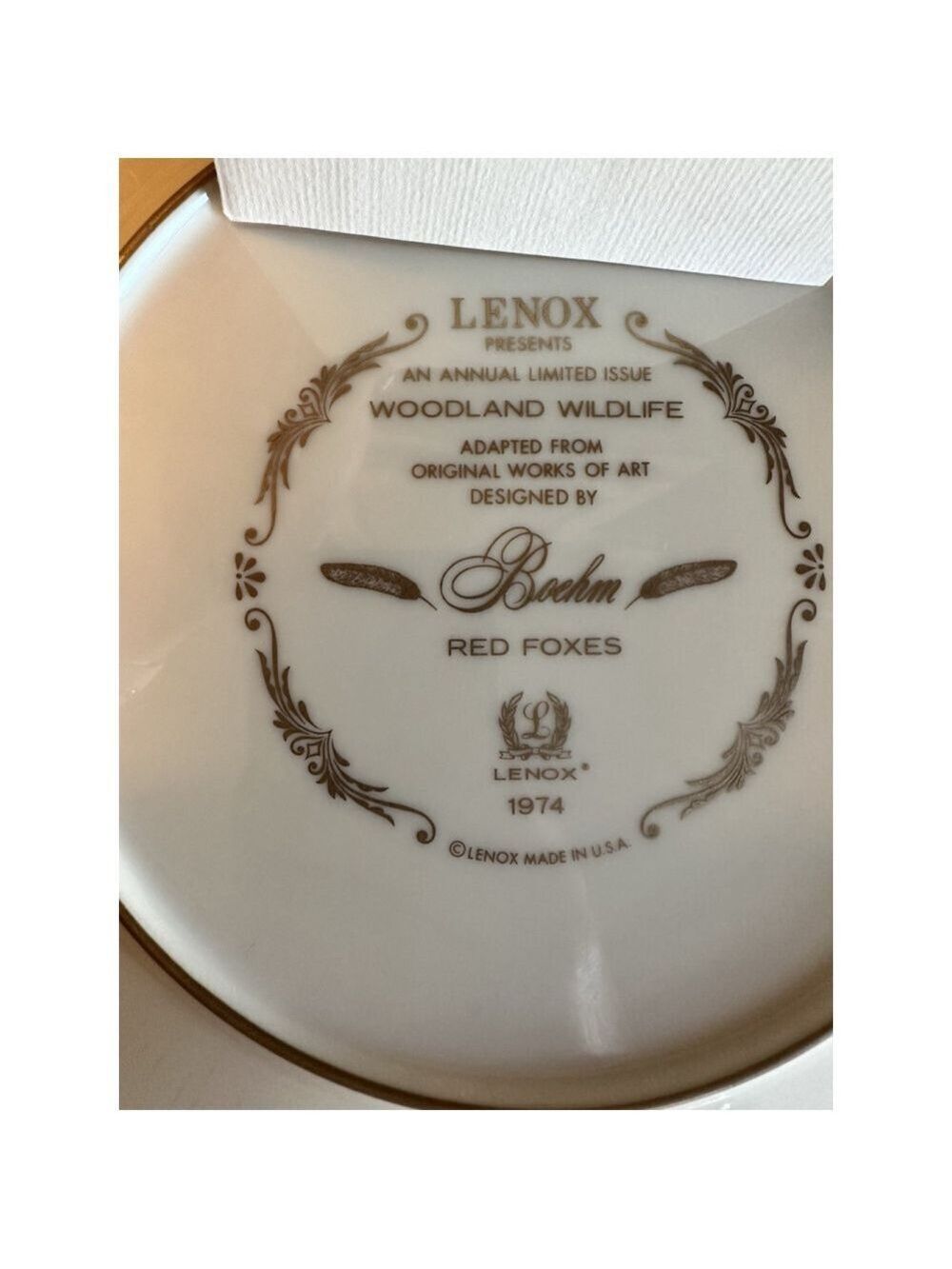 Lenox Woodland Wildlife Boehm Red Foxes 1974 Vintage Collector Plate - Picture 6 of 7